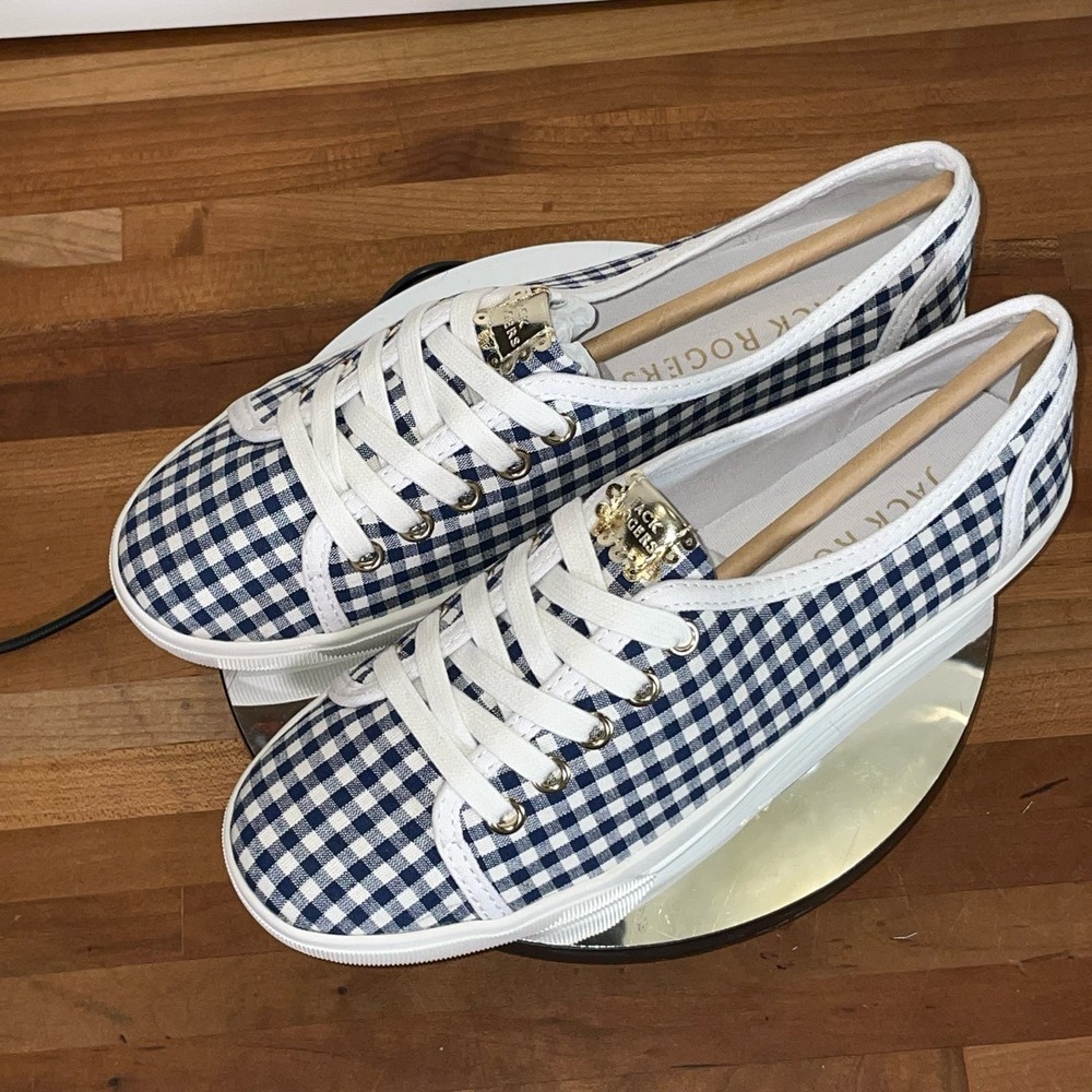 JACK ROGERS Women's Ava Sneakers, blue gingham 7.5M - Picture 4 of 10